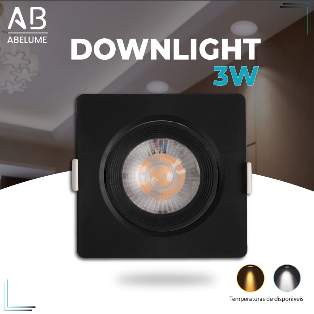 Luminária Spot Led Quadrado Direcionável 3W Embutir Gesso Teto Preto | Branco Frio | Branco Quente Bivolt Spot Super LED