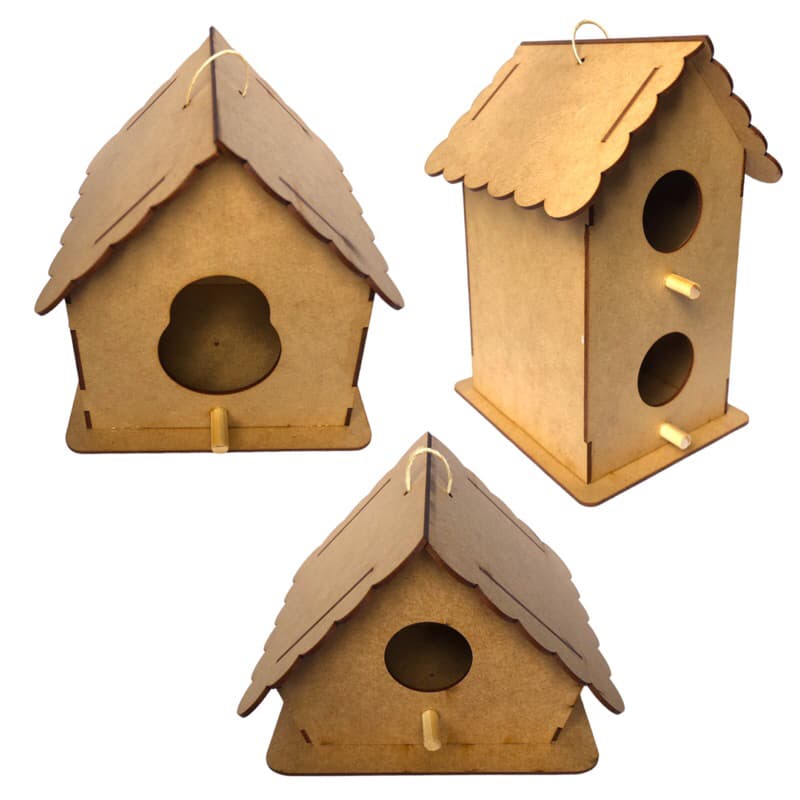 Kit 3 Casinhas de Passarinhos Mdf Desmontada