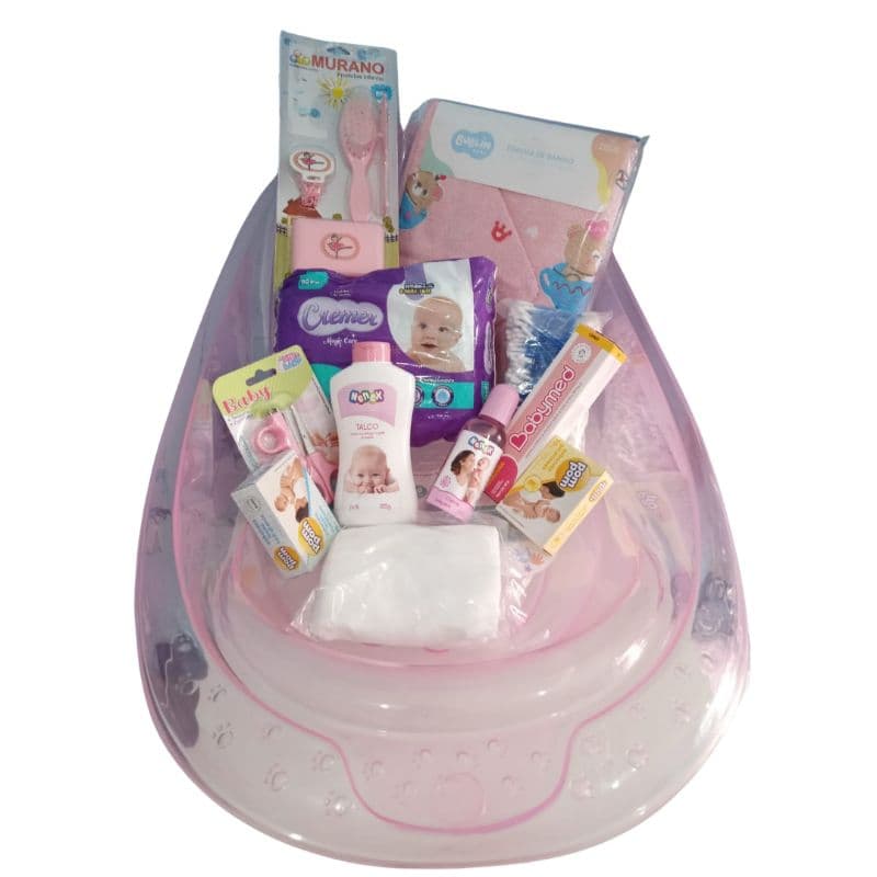 Kit Banheira Enxoval Com Fralda e Produtos de Higiene