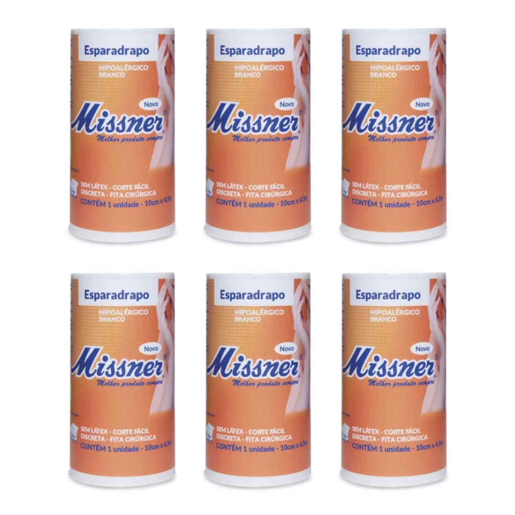 Esparadrapo Impermeável Bege 10cm x 4,5m Missner - Kit com 6 unidades