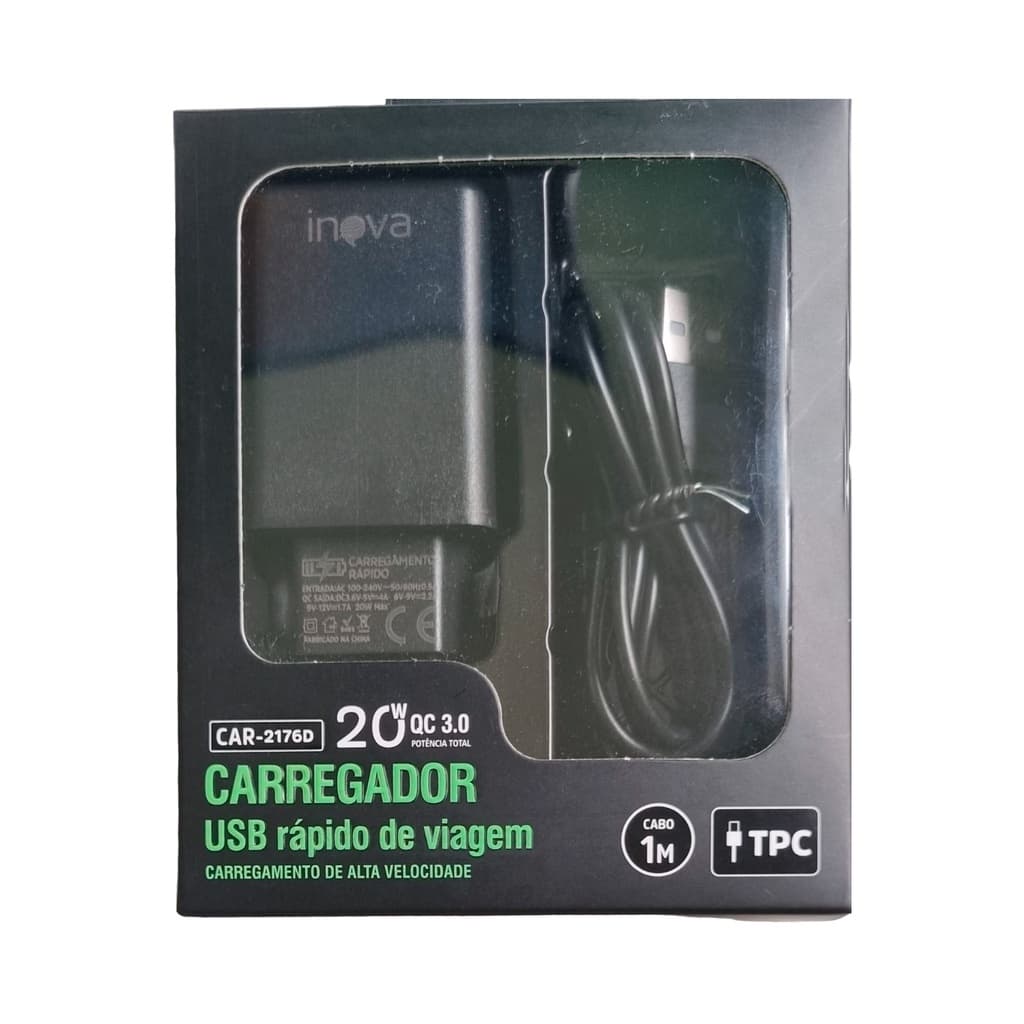 Kit 5pcs Carregador Rápido Inova Turbo 20w QC3.0 V8/tipo c Car-2175/2176