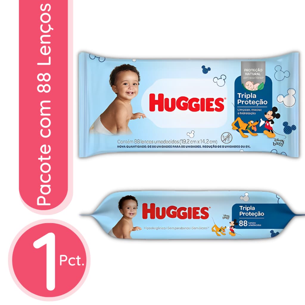Lenço Umedecido Huggies Tripla Proteção - 1 Pacote / 88 lenços