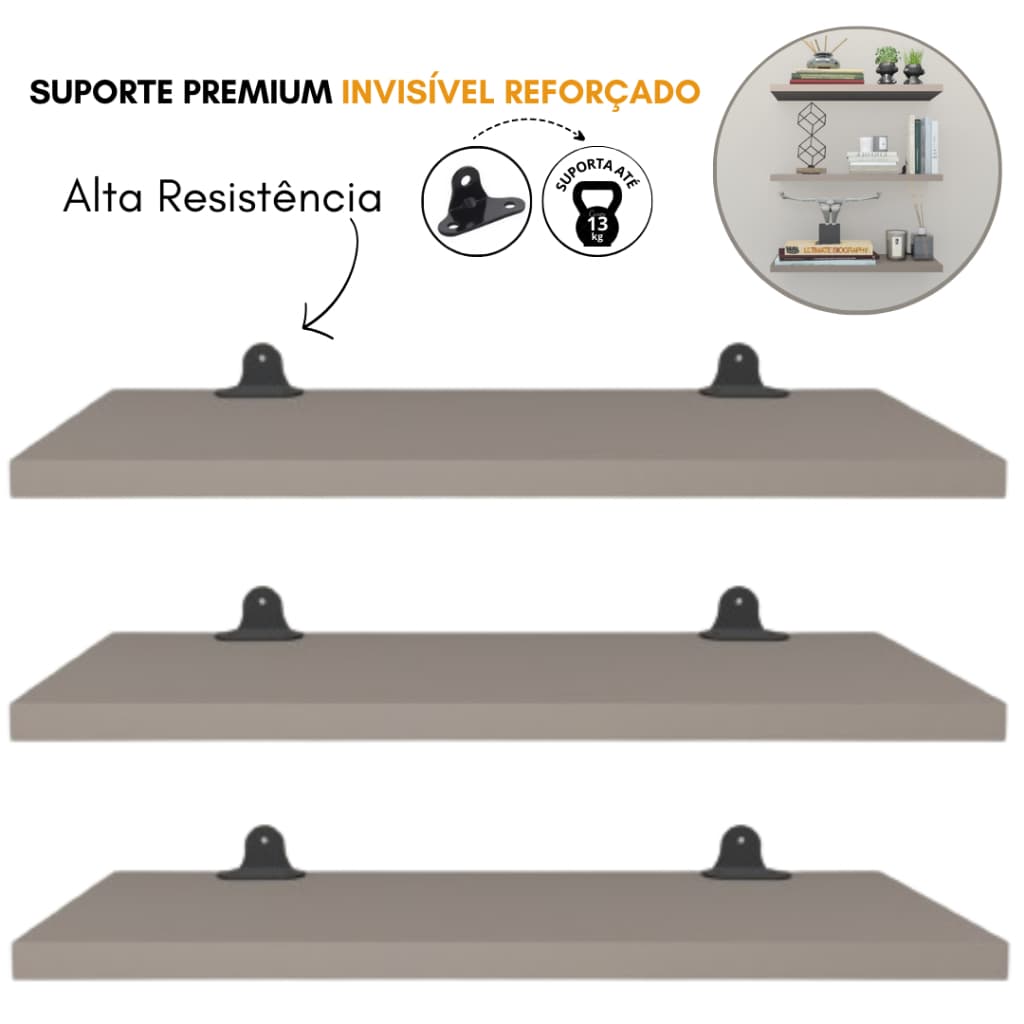 Kit 3 Prateleiras MDF Organizadora Decorativa Suspensa de Parede Kit  Suporte Alta Resistência