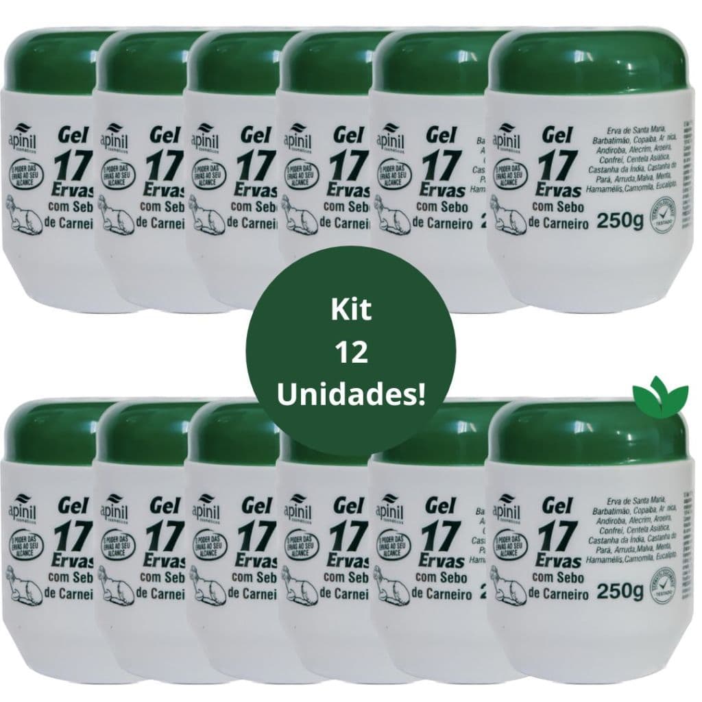 Kit 12 Unidades: Gel 17 Ervas Com Sebo de Carneiro 250g Apinil Cosméticos