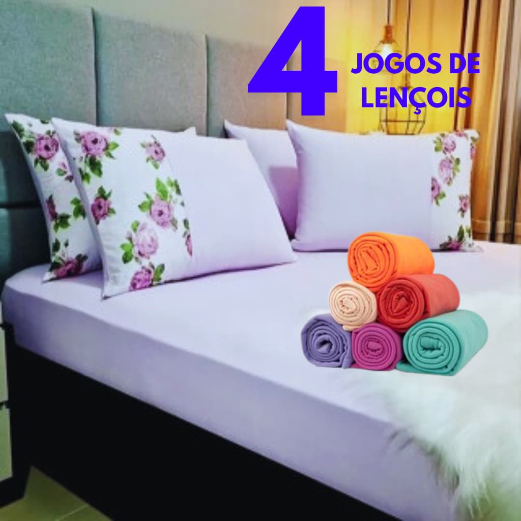 KIT 4 JOGOS DE LENÇOL E FRONHA MALHA 100% ALGODÃO SOLTEIRO CASAL QUEEN