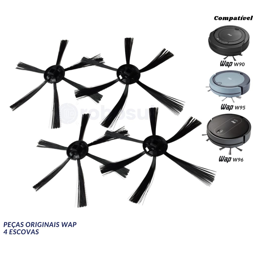 4 Escovas Para Robô Aspirador WAP W90 W95 W96