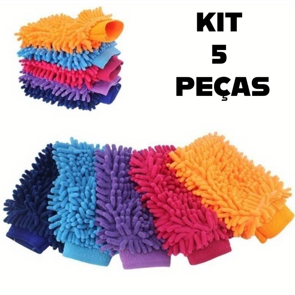 Kit com 5 Luvas Microfibra Multiuso Limpeza doméstica Limpeza Carro Moto