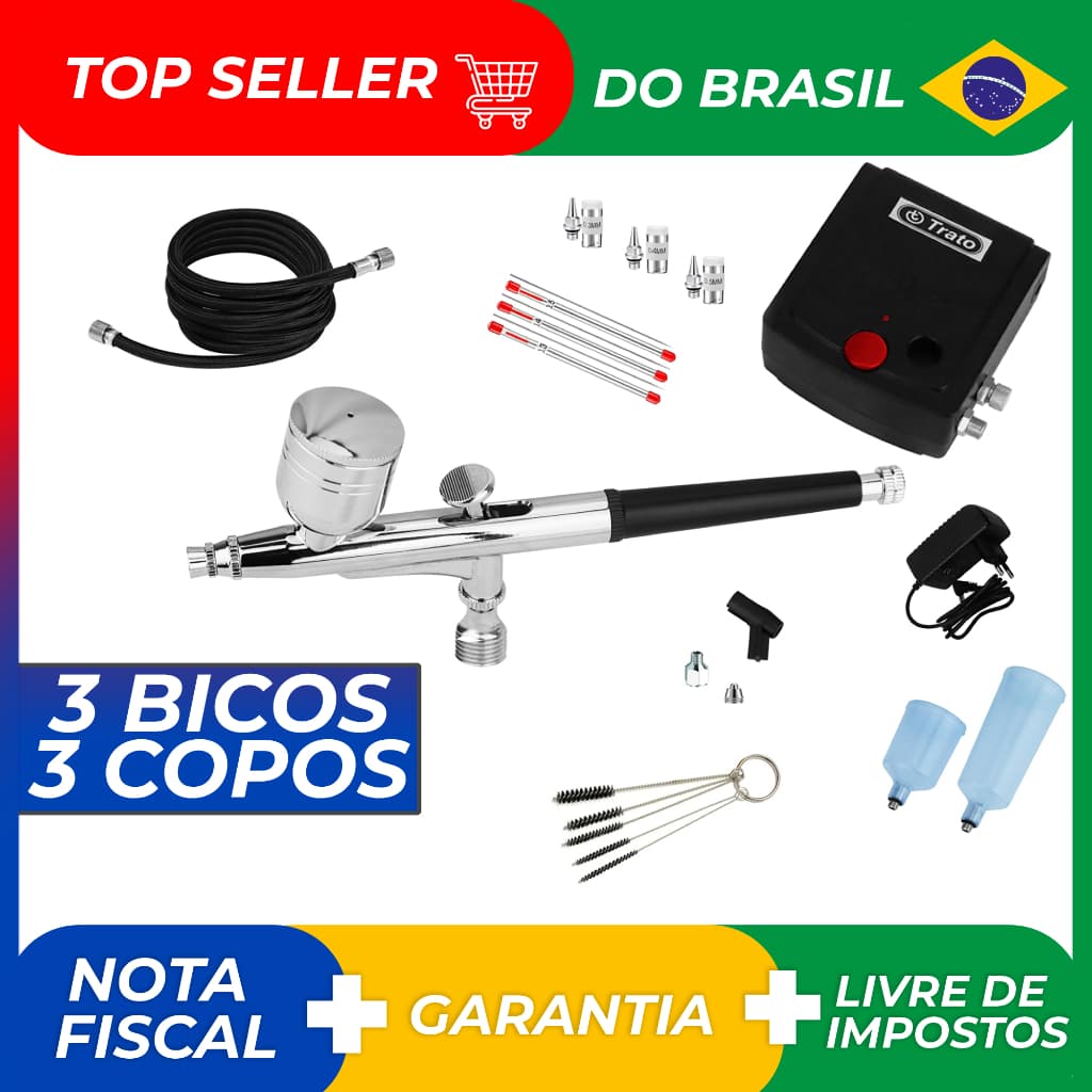 Kit Aerógrafo + Compressor Completo 17 Pçs Bivolt Aerografia Profissional