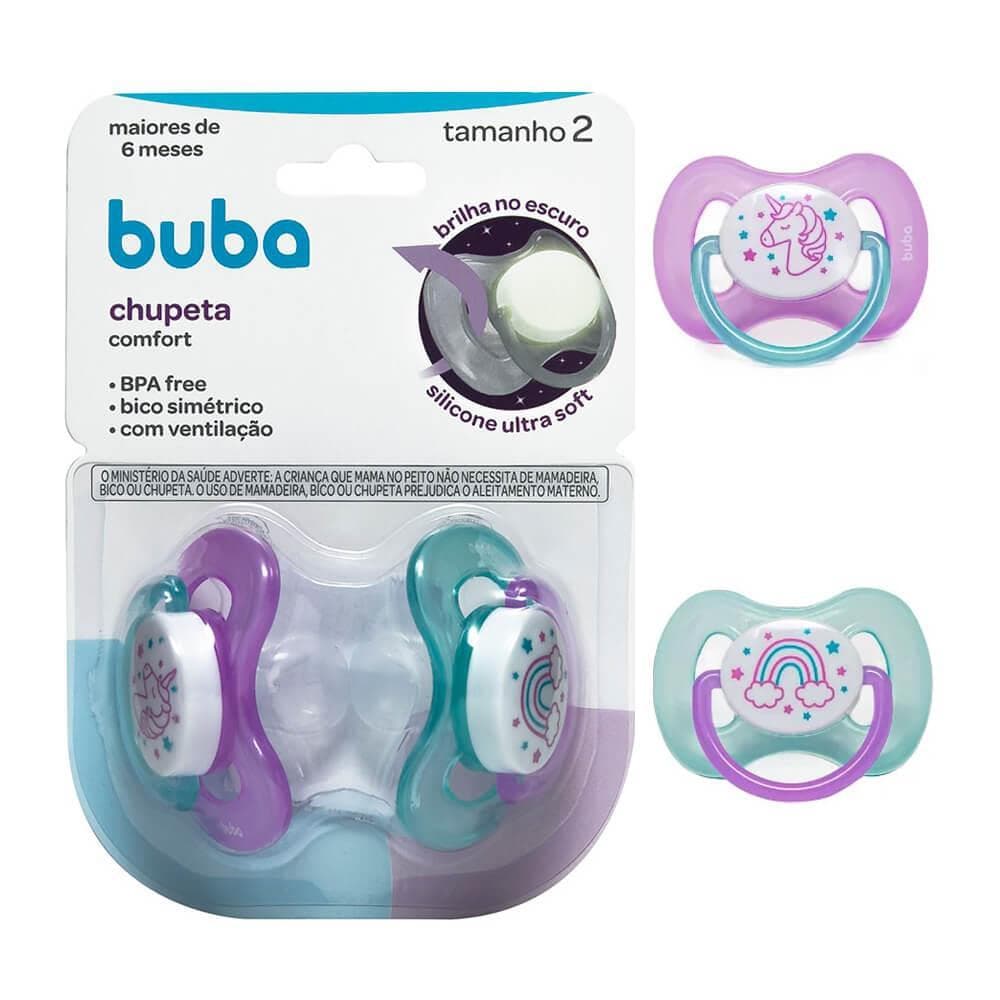 Kit Chupetas Tamanho 2 (+6 Meses) ultra soft - Unicórnio - Brilha no Escuro - Buba