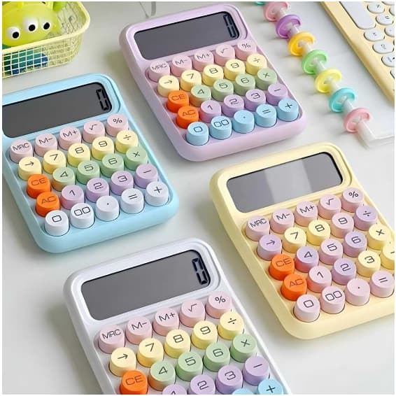 Calculadora Kawaii Colorida De porão de Teclado De 1 Peça Mecânica De 12 Dígitos botão colorida