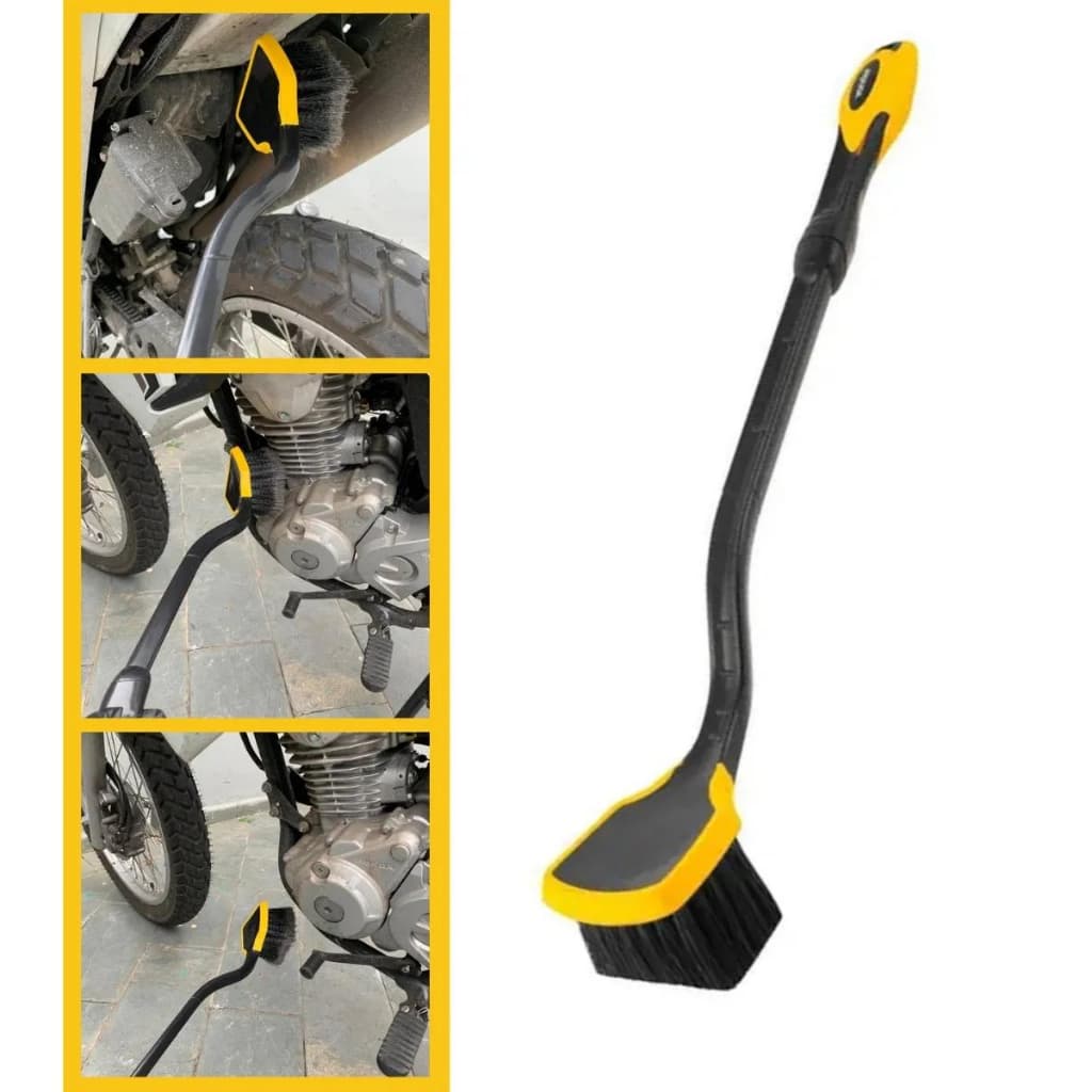 Kit Escova Para Limpeza Automotiva Caixa De Rodas Carro Moto Caminhão Cabo Longo Cerdas Macia Vonder