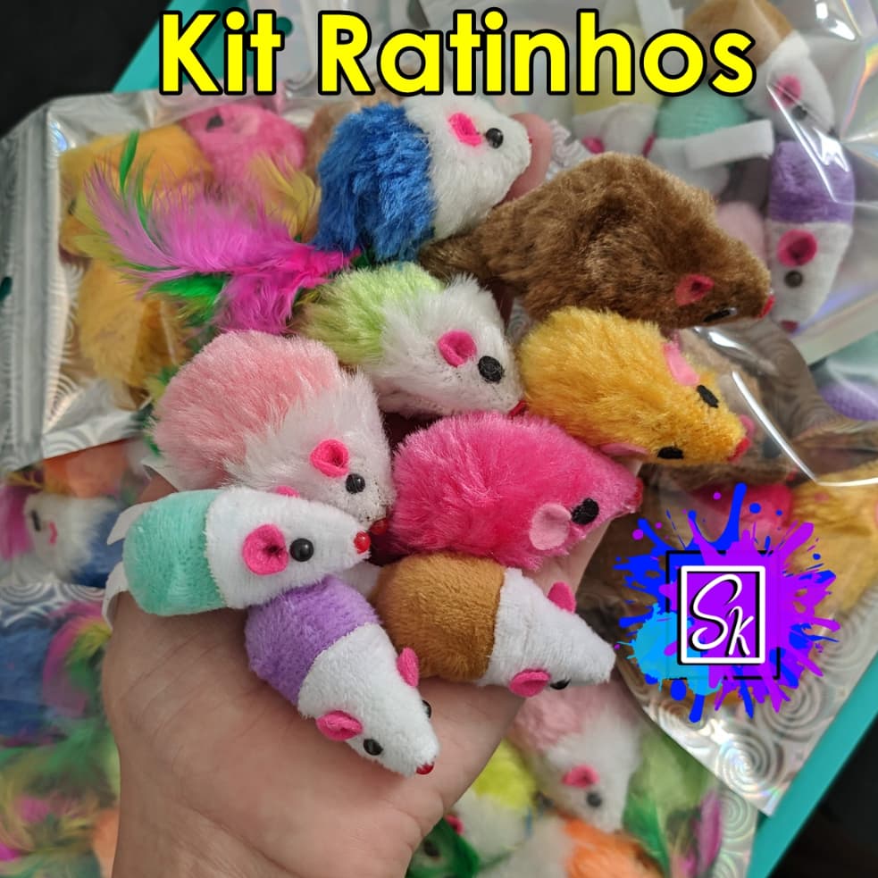 Brinquedo para gato - Ratinhos -  KIT com CINCO - Cores variadas