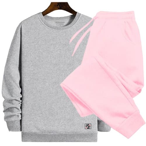 Conjunto Needstar Moletom Gola Careca Redonda Agasalho + Calça Moletom Básico Liso Rosa