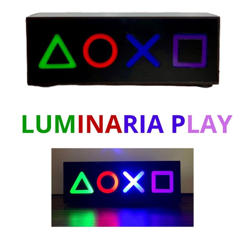 Luminária Gamer Geek Ícones Botões Controle Play de Vídeo Game Com Led Bivolt