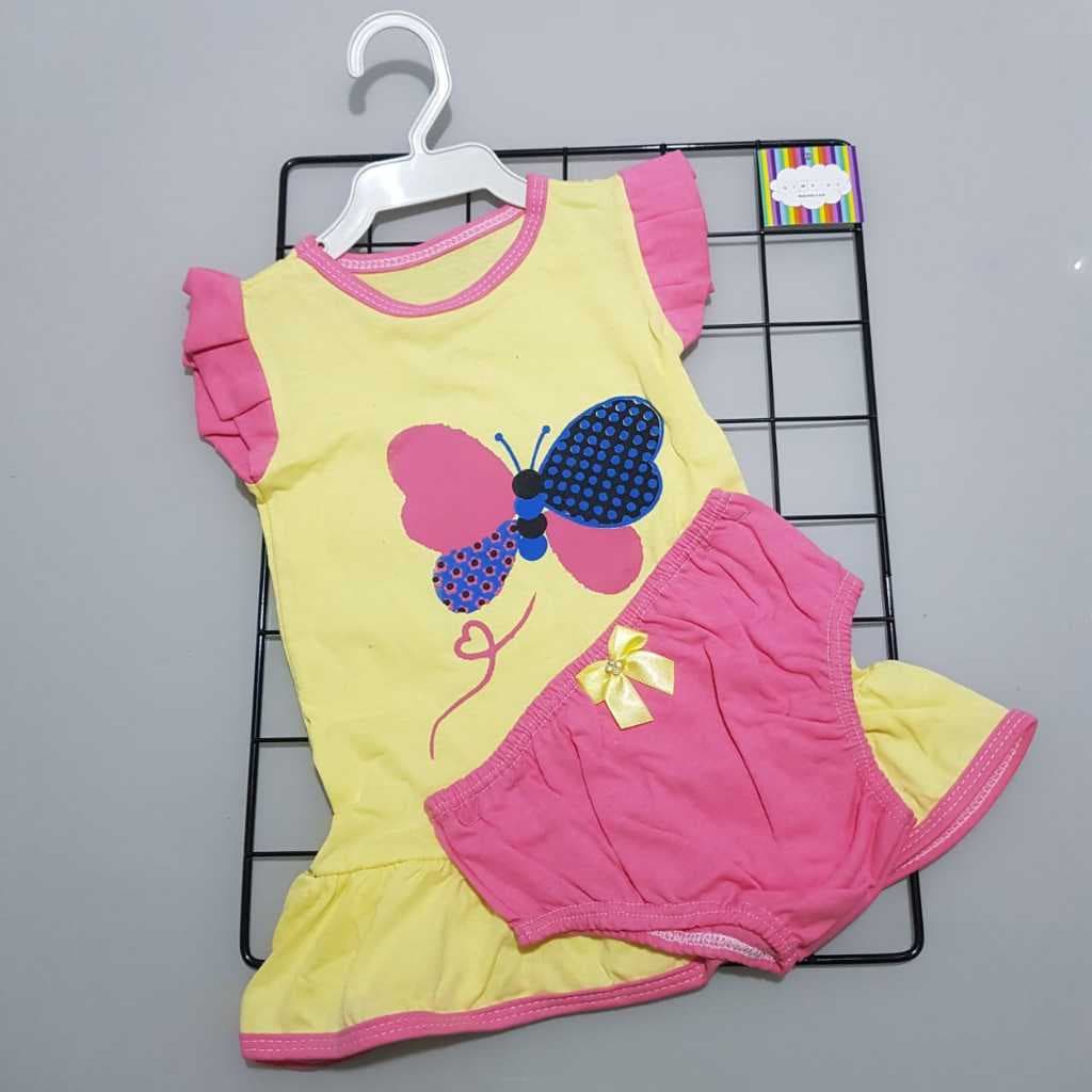Vestido bebê menina estampado borboleta em malha roupas de menina e calcinha tapa fralda com laço vestido bebe menina
