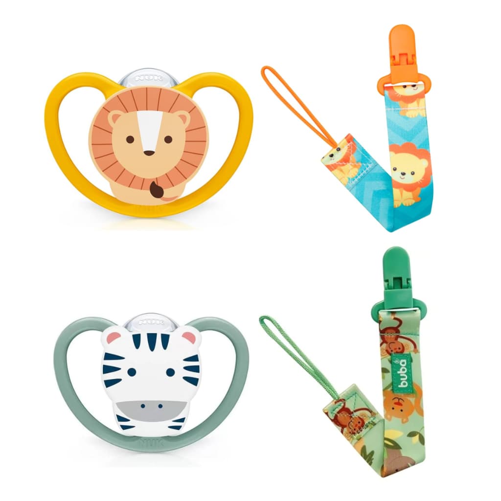 Kit Chupeta Space +6 meses Ortodôntica e Prendedor Fecho com Trava Cordão de Tecido