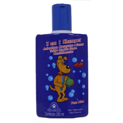 Shampoo e Condicionador Anti pulgas Carrapatos e Sarnas Para cães Shampet 3 em 1