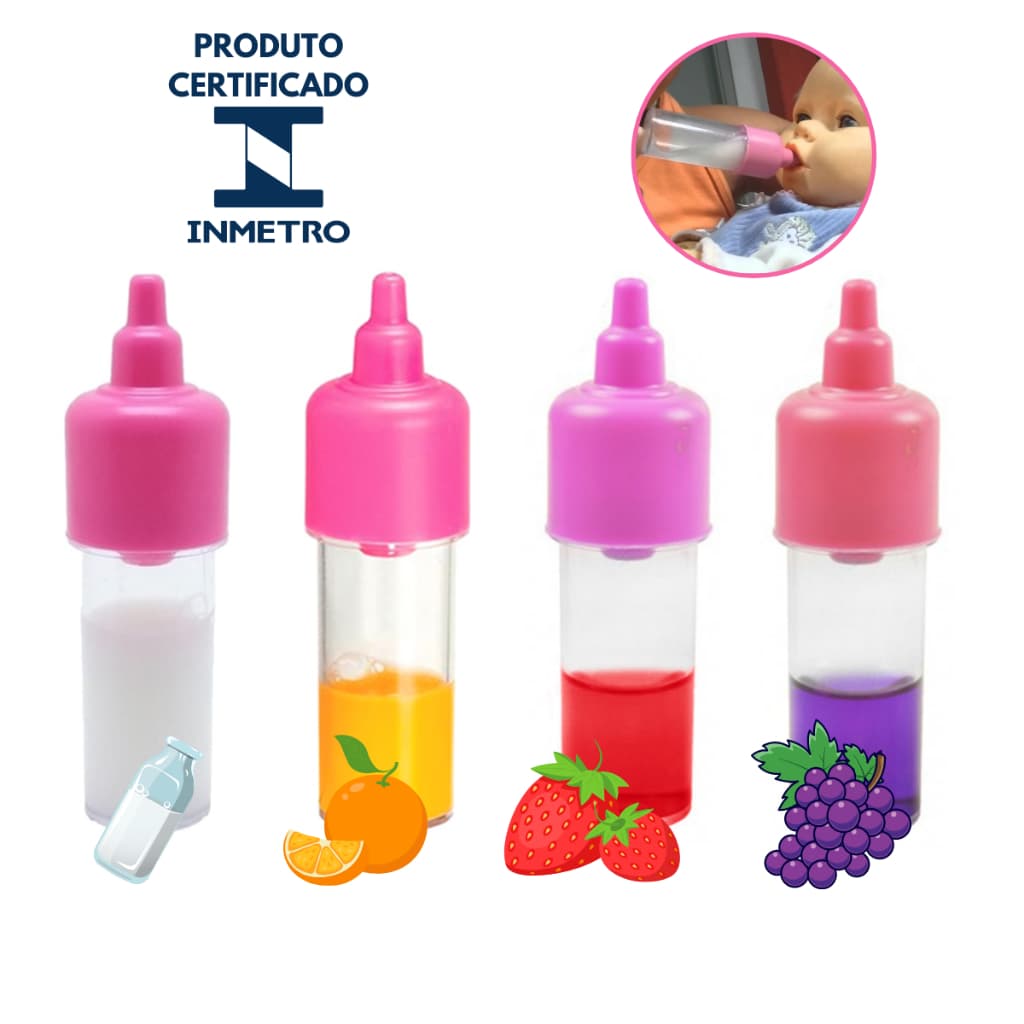 Mamadeira Mágica Boneca Leite Brinquedo Acessório Reborn Suquinho Laranja Morango Uva Bebe Reborn
