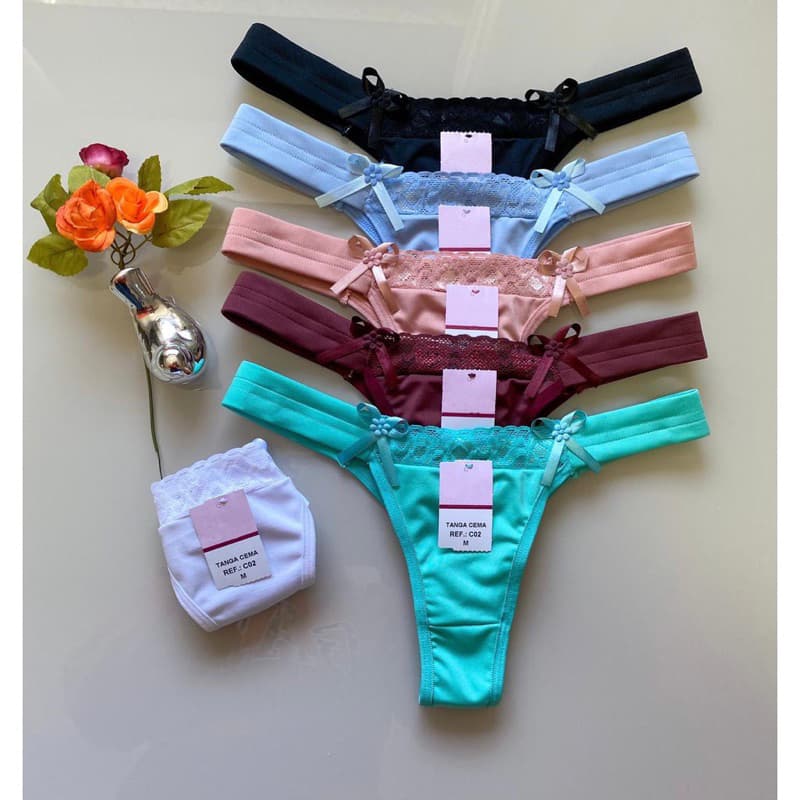 Kit 10 Calcinhas Pala Com Renda Fio Dental Lingerie Feminina Tanga Conforto