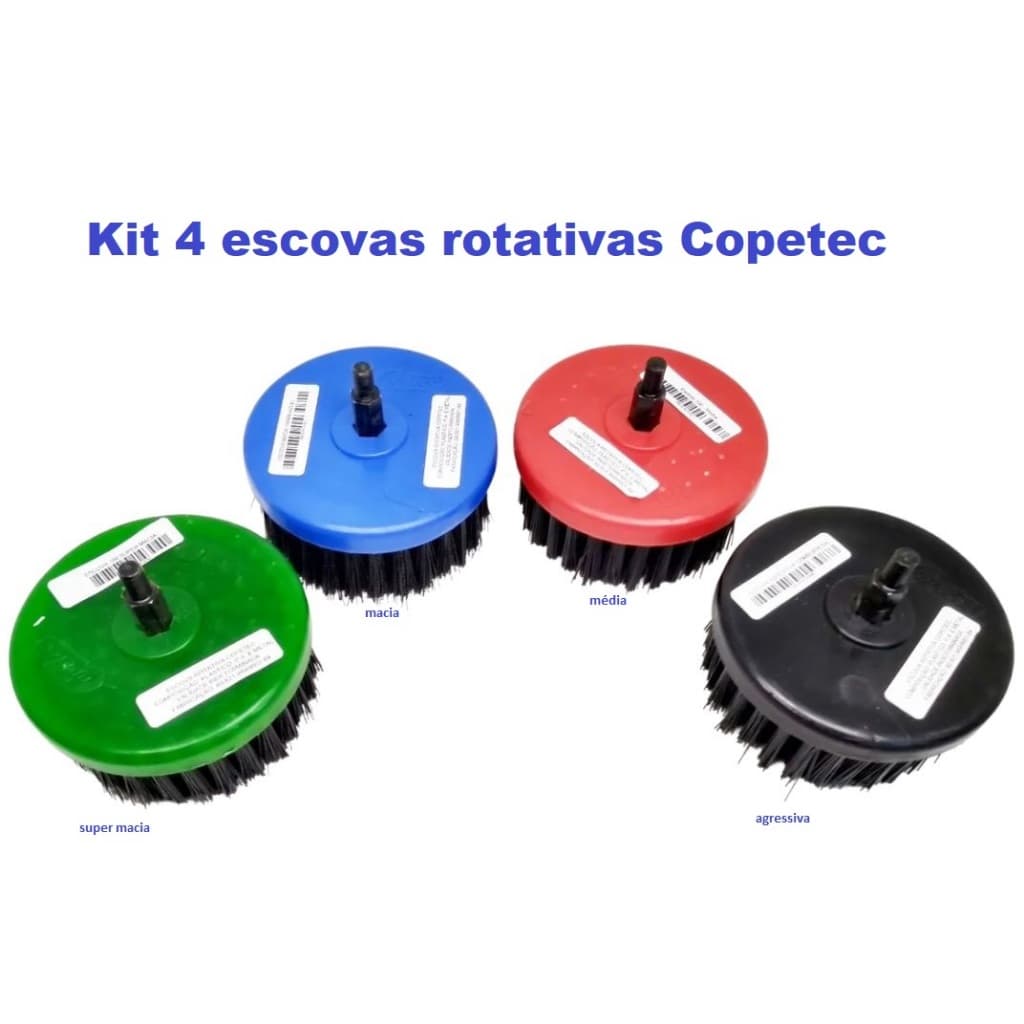 Kit 4 Escovas Rotativa 100mm para limpeza de sofás, colchoes, tapetes, carro, uso em furadeira