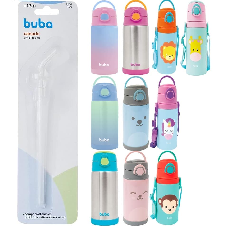 Canudo Reposição para garrafa buba original, kit escova para canudo buba original