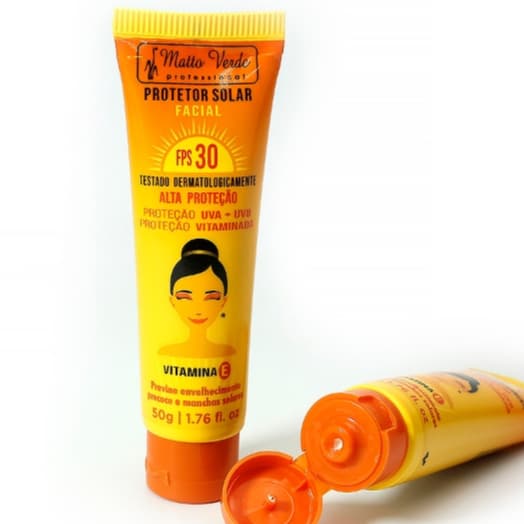 Protetor Solar para o Rosto FPS 30 Proteção uva uvb Vitamina E Previne envelhecimento Matto Verde