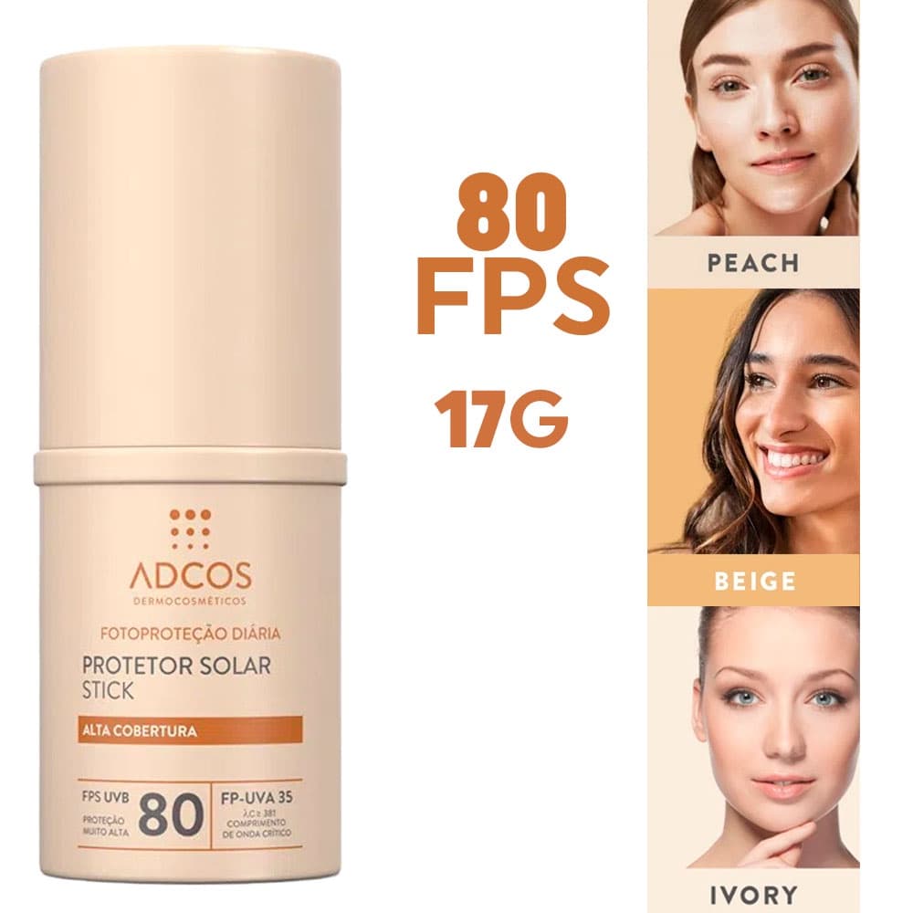 Protetor Solar Adcos Tonalizante Base Stick Efeito Mate Oil-Free  FPS80 17g Cores
