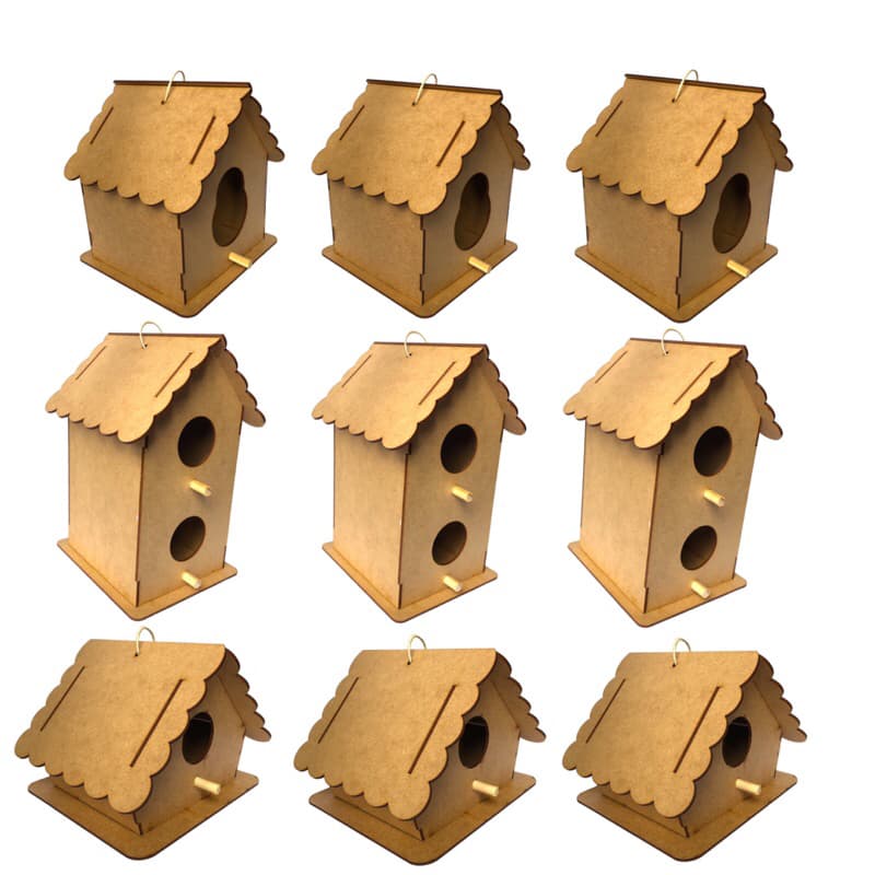 Kit 9 Casinhas de Passarinho Mdf Cru e Desmontada Pronta para Decorar