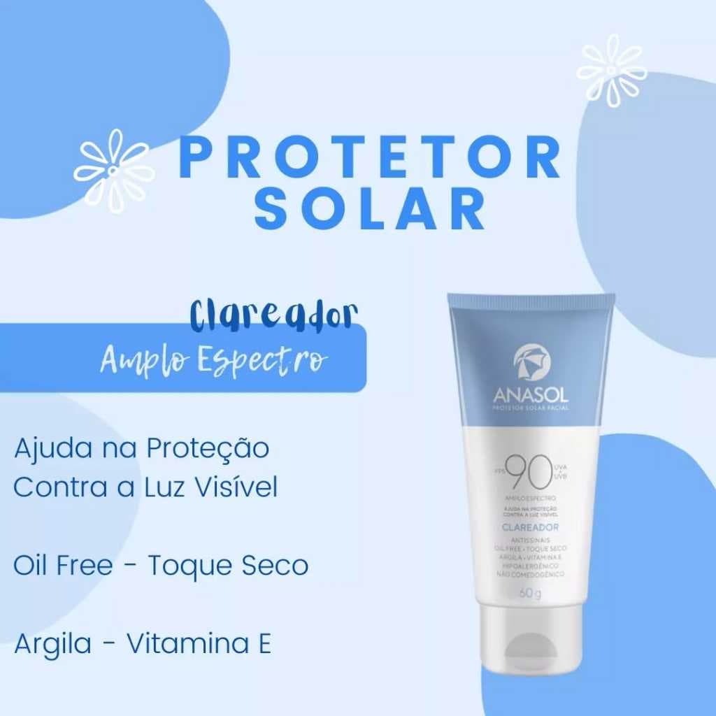 Protetor Facial Anasol FPS 90 CLAREADOR , Antissinais, Toque Seco 60g e Oil Free