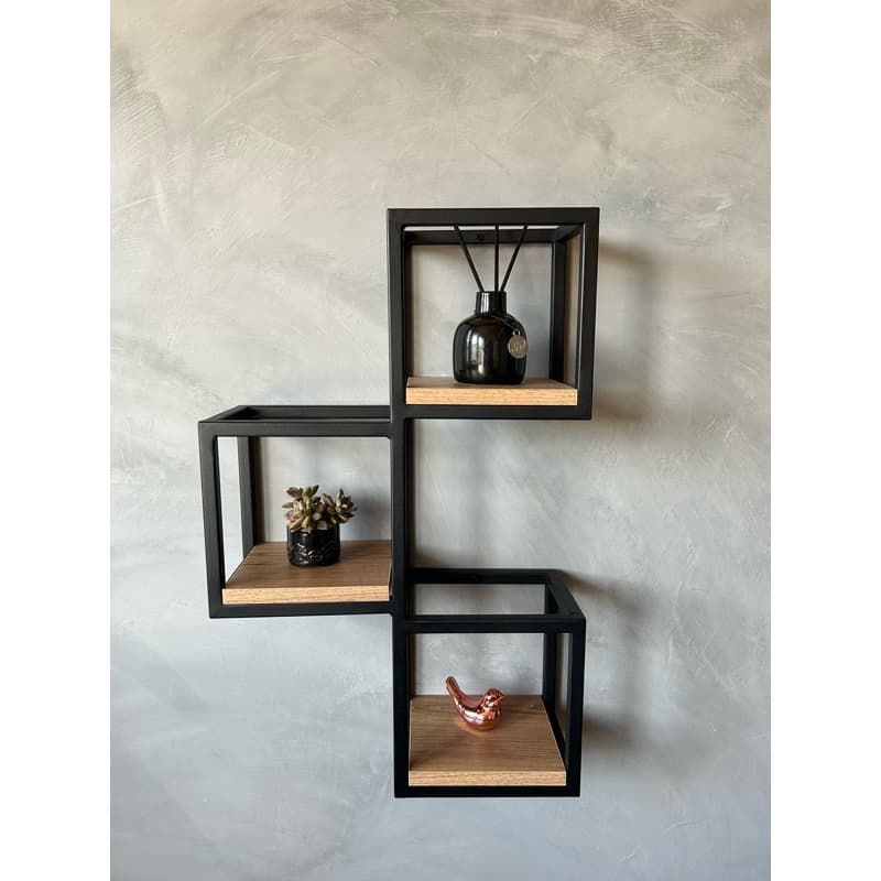 Suporte 3 Nichos Industrial De Parede Ferro E MDF