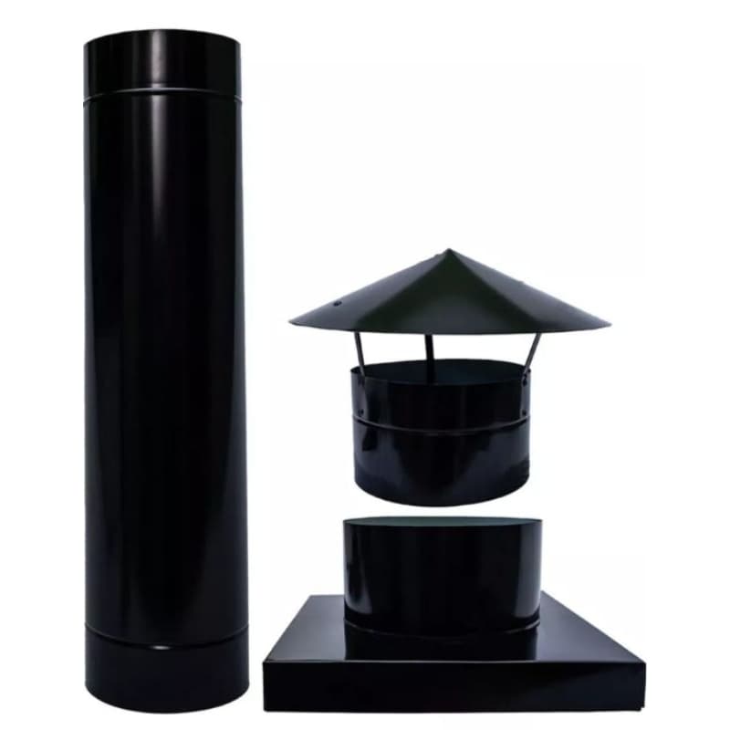 Kit Completo Chaminé De Churrasqueira Duto Adaptador E Chapéu Aço Preto