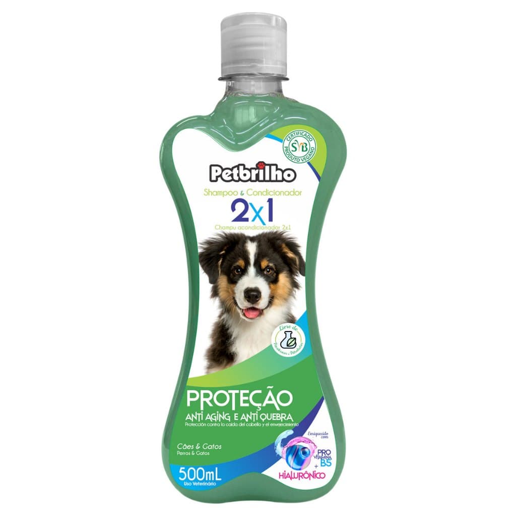 Shampoo 2 em 1 para Cães e Gatos Pet brilho 500mL