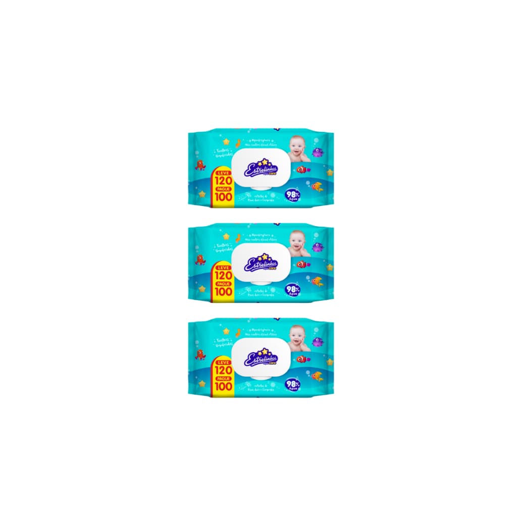 Kit 3 Toalhas Umedecidas Estrelinhas 360 FOLHAS