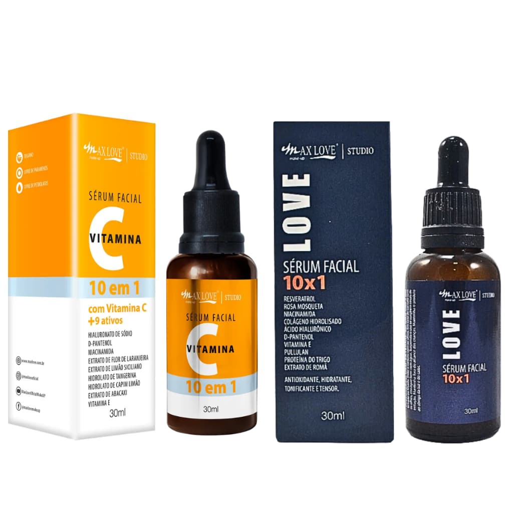 Kit 2 Séruns Facial 10 em 1 e Vitamina C - Max Love
