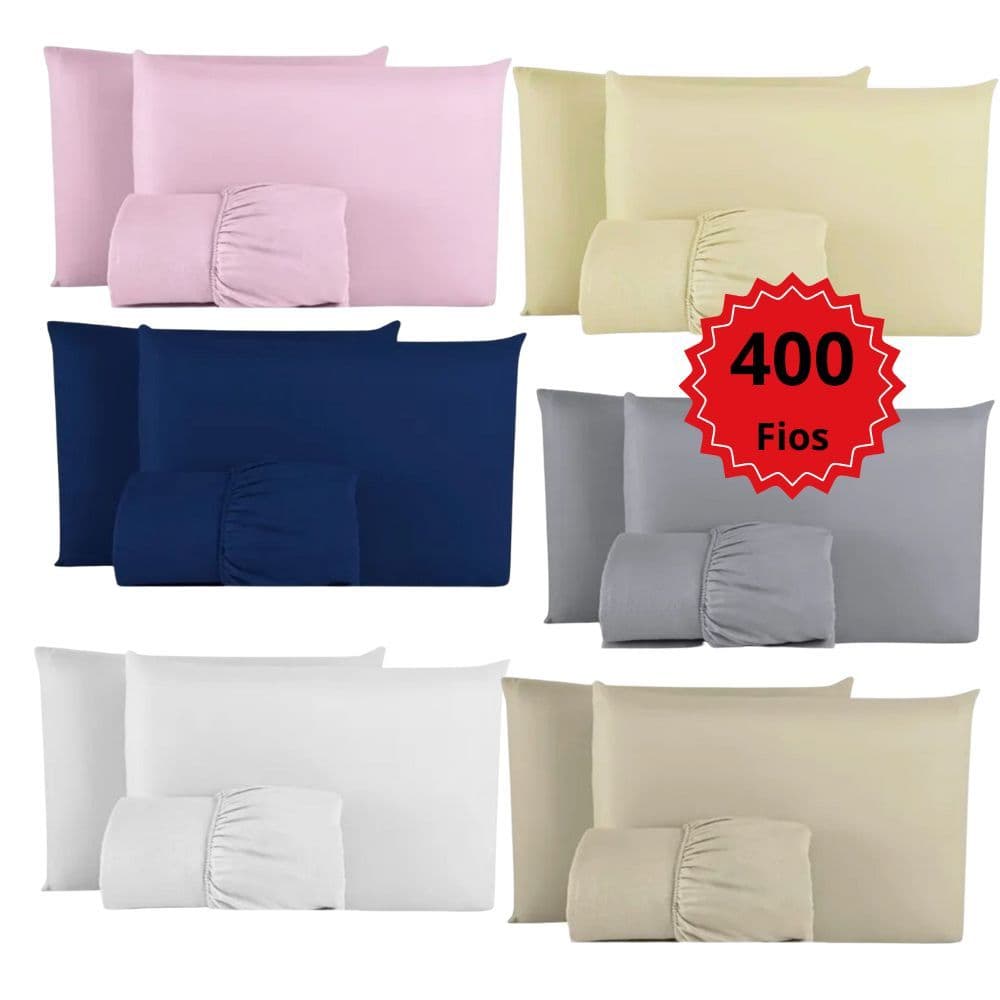 Jogo Cama Casal Solteiro Queen Micro Percal Liso 400 Fios Toque Macio Jogo de Lençol Várias Cores