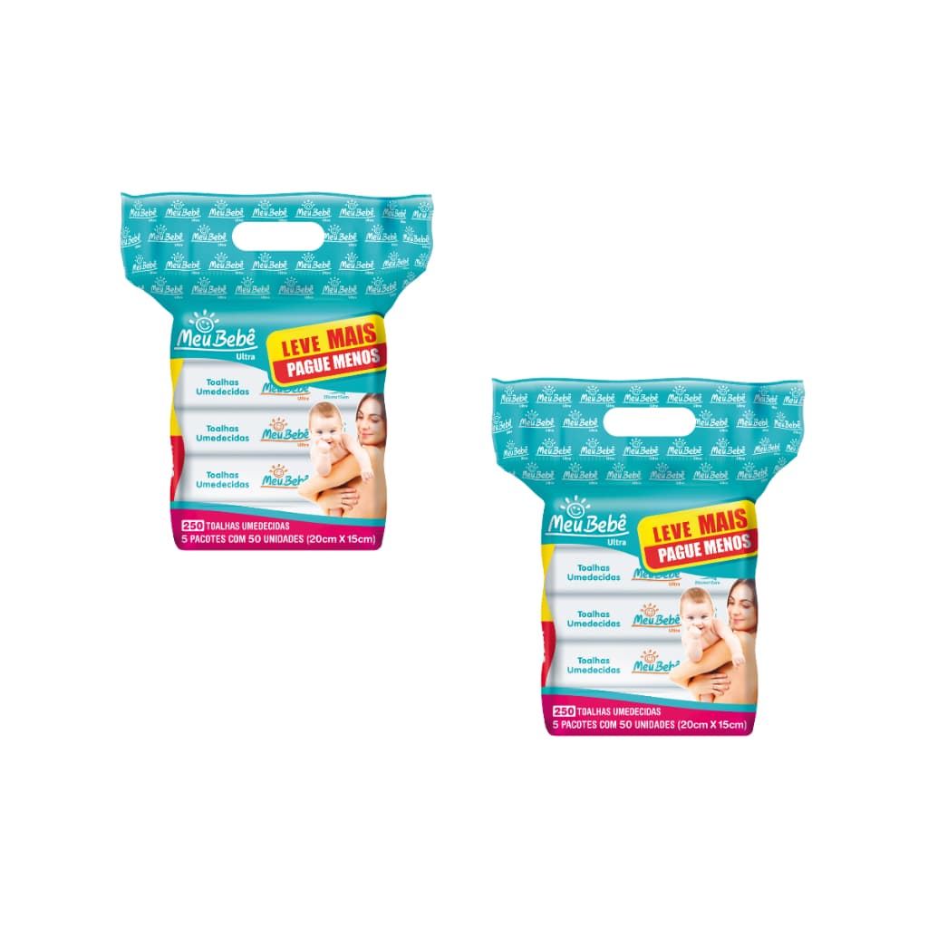 KIT 2 PACK DE TOALHAS UMEDECIDAS MEU BEBE ULTRA 500 FOLHAS