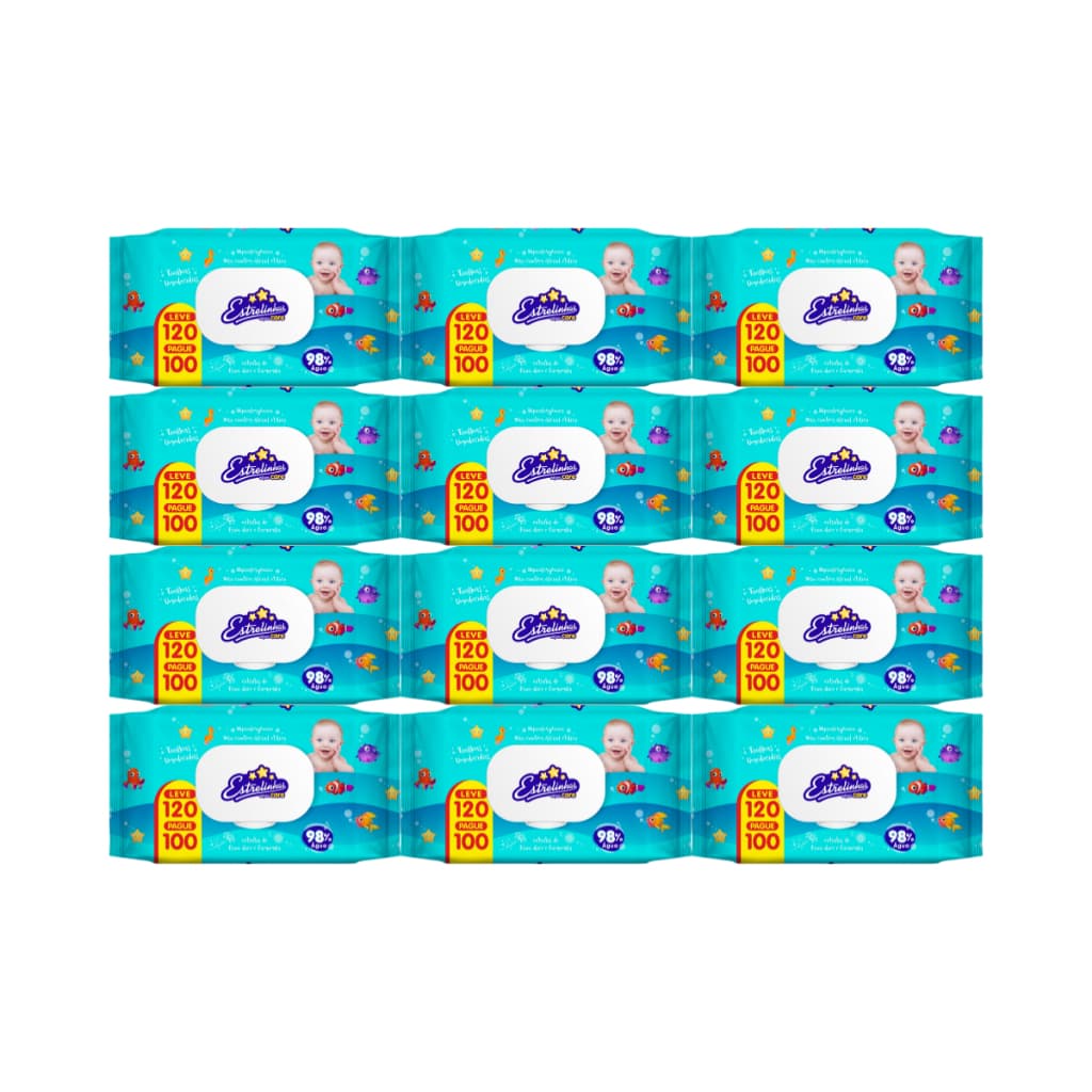 KIT 12 TOALHAS UMEDECIDAS ESTRELINHA 1440 FOLHAS