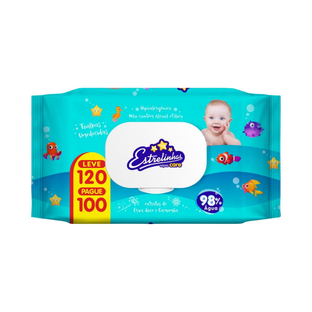 Toalhas Umedecidas Estrelinhas 120 FOLHAS