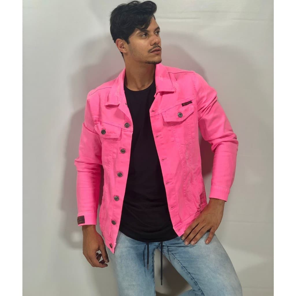 Jaqueta Sarja Rosa Neon Masculina Premium Austin Club Inverno Jaqueta Fluorescente Pink Unissex