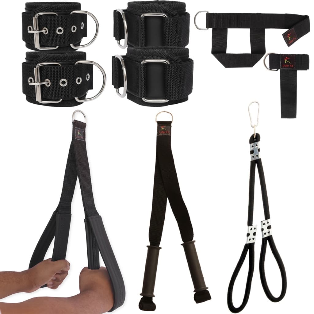 Kit Para Academia Musculação Treino Puxadores Caneleira Tornozeleira Glúteo Cross Over