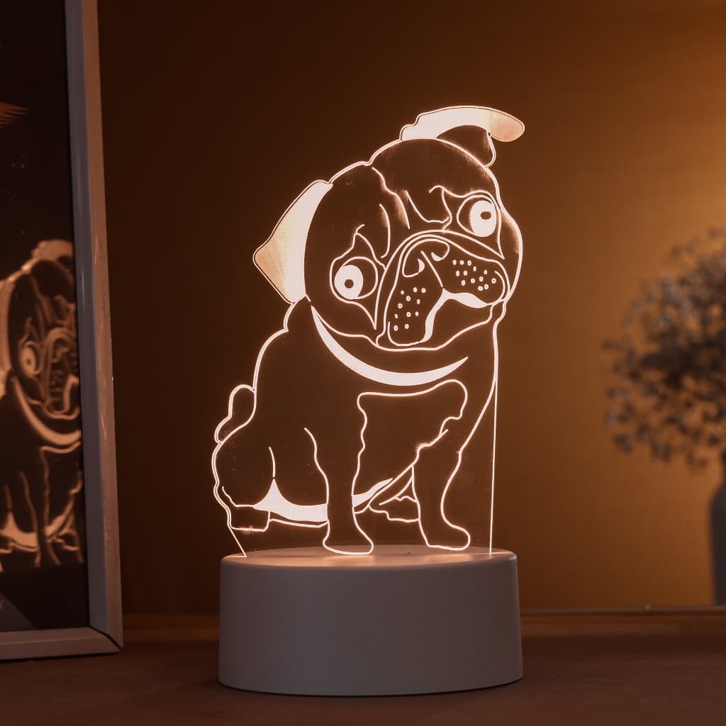 Luminária LED 3D de Mesa / Luz Noturna Presente Criativo / Decoração - cachorro pug, animais, pets