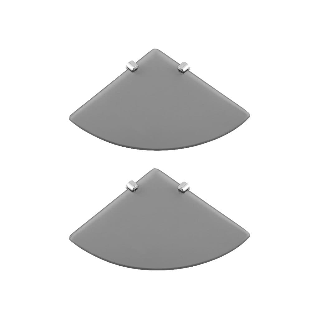 Kit 2 Prateleira Vidro Fume Canto Organizador Para Banheiro 30cm 2 Suportes Fixação Parede