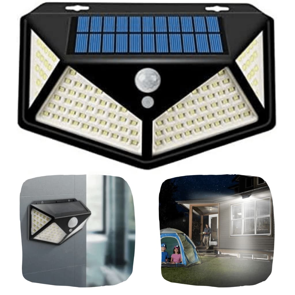 Luminária Solar 100 Led Com Sensor Lâmpada Luz Led Solar Para Jardim Externa Prova D'água