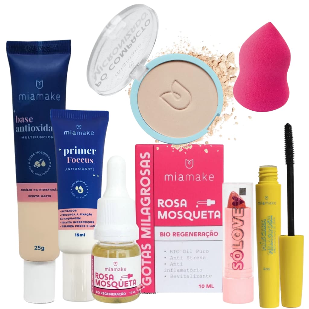 Kit Maquiagem Primer Esponja Facial Pó Compacto Base Liquida