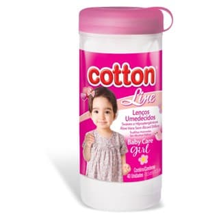 Lenço Umedecido Cotton Line Baby Care Girl Aloe Vera - 40un
