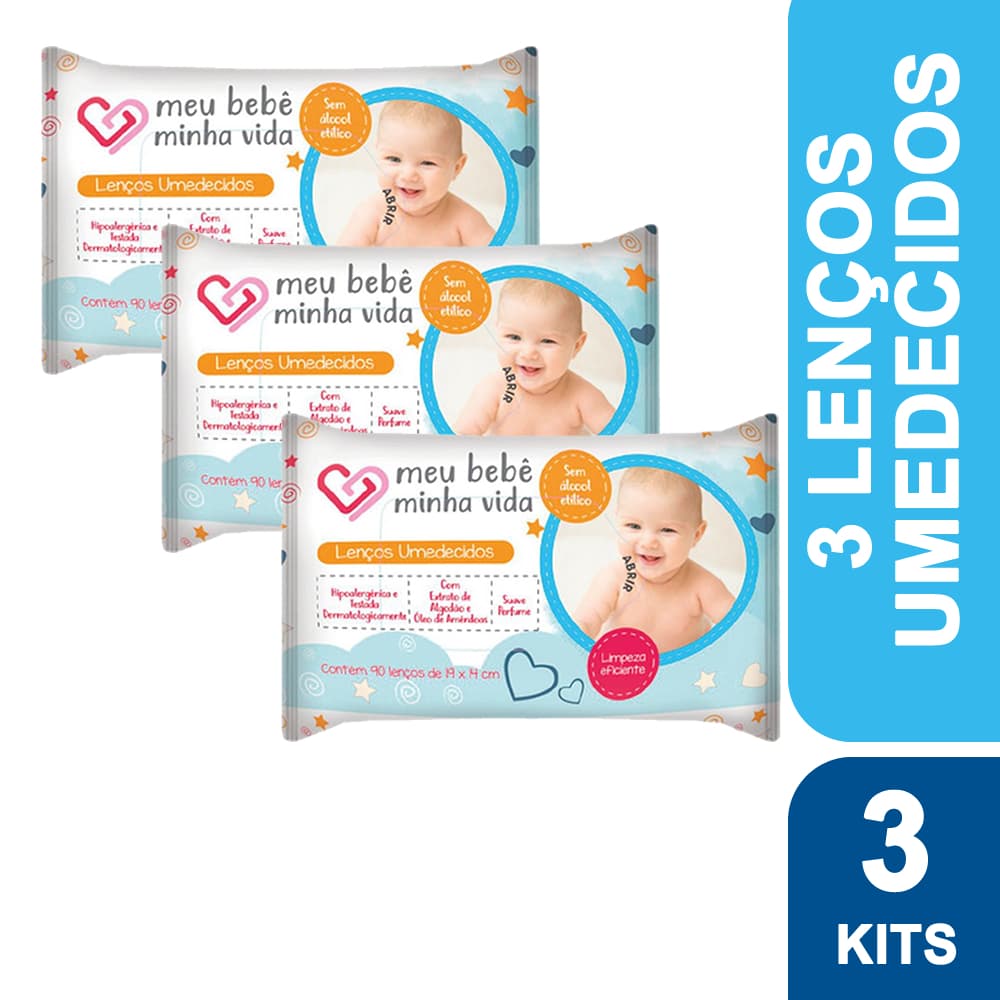 Kit c/ 3 Lenços Toalhas Umedecidas Meu Bebê Minha Vida 90 Unidades - Meu Bebe Minha Vida - Nutriex