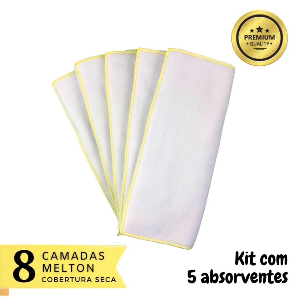 Kit 5 Absorventes Noturno Em Melton 8 Camadas Cobertura Seca
