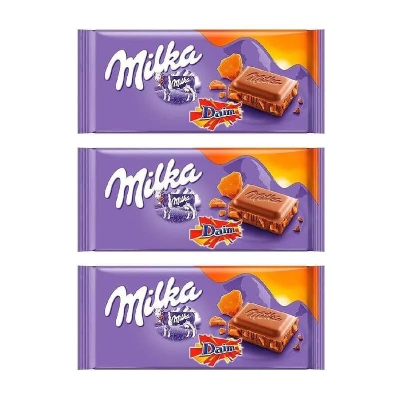 Kit C/ 3 Unid. Barra De Chocolate Importado Daim Milka 100