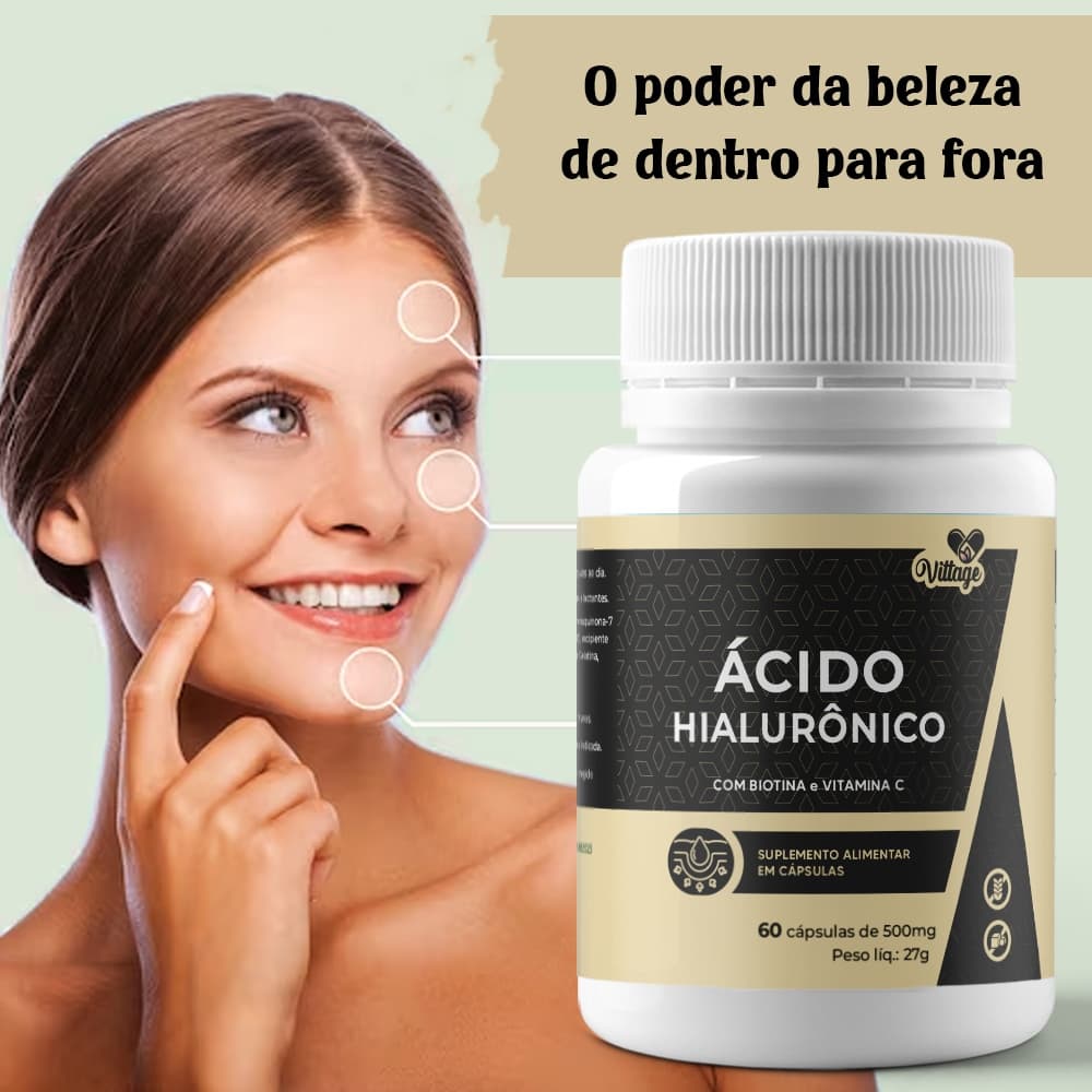 Ácido Hialurônico Vittage com Biotina e Vitamina C 60 Cápsulas