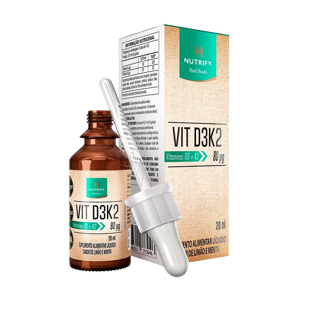 Vitamina D3K2 Líquida Sabor Limão e Menta 20ml - Nutrify (Vitaminas D3 + K2)